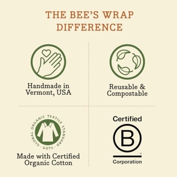 Bee's Wrap Reusable Beeswax Food Wraps Made in the USA, Eco Friendly Beeswax Wraps for Food, Sustainable Food Storage Containers, Organic Cotton Food Wraps, Assorted 3 Pack (S, M, L), Ocean