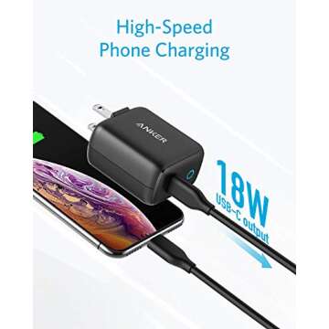 USB C 18W Power Delivery Charger, Anker PowerPort PD 1 USB-C Wall Charger, Foldable Plug for iPhone Xs/Max/XR, iPad Pro, Pixel 3/2, Galaxy S9/S8/Plus, Nintendo and More