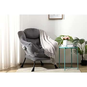 HollyHOME Modern Fabric Large Lazy Chair, Accent Oversized Comfy Reading Chair, Thick Padded Cozy Lo...