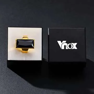 VNOX Vintage Fashion Stainless Steel Gold Plated Rectangular Black Glass Crystal Cocktail Statement Onyx Ring for Women,Antique Women Jewelry Gift,Size 10