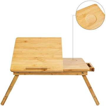 JANE EYRE Bamboo Lap Desk for Laptop Adjustable Portable Breakfast Serving Bed Tray Sofa Tray Multifunctional Table with Tilting Top and Drawer