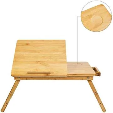 JANE EYRE Bamboo Lap Desk for Laptop Adjustable Portable Breakfast Serving Bed Tray Sofa Tray Multifunctional Table with Tilting Top and Drawer