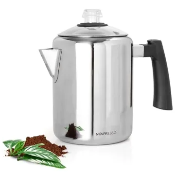 Mixpresso Stainless Steel Coffee Percolator, 37oz, Perfect for Camping & Home.