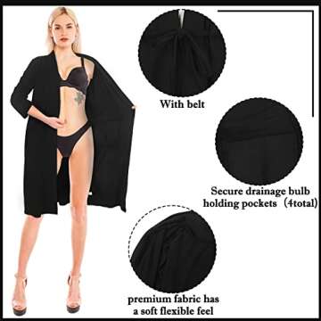 Bonuci Recovery Robe Post Mastectomy Breast Cancer Gift Women Breast Surgery Robe with Internal Pock...