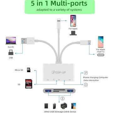 Top-Up 5-in-1 SD Card Reader - USB 3.0 OTG Adapter & Card Reader for iPhone 16 15 14 13/iPad/Android...