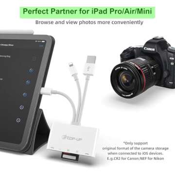 Top-Up 5-in-1 SD Card Reader - USB 3.0 OTG Adapter & Card Reader for iPhone 16 15 14 13/iPad/Android/Mac/Camera with Micro SD & SD Card Slots, Fast Charging Ports, Supports SD/Micro SD/SDHC/SDXC/MMC