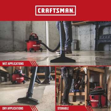 CRAFTSMAN CMXEVBE17584 6 Gallon 3.5 Peak HP Wet Dry Vac, Portable Shop Vacuum Wet and Dry with Filter, Dust Bag, Hose and Attachments for Home, Garage and Automotive Cleaning