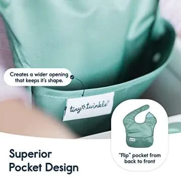 Tiny Twinkle Mess-Proof Baby Bib - Waterproof Bib for Baby Boy or Girl - Machine Washable - Adjustable Closure - PVC, BPA, & Phthalate Free - Great for Travel - Baby Food Bibs (3 Pack, Slate, Olive)