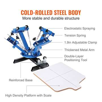 VEVOR Screen Printing Press 4 Color 1 Station Screen Printing Machine Removable Pallet Silk Screen Printing Machine for DIY T-Shirt Printer
