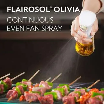 FLAIROSOL OLIVIA Oil Sprayer for Cooking, 200ml Glass Olive Oil Sprayer, Continuous Cooking Spray Bottle with Portion Control, Olive Oil Dispenser for Kitchen, Air Fryer, Salad, BBQ (Golden Leaves)