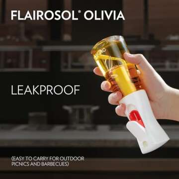 FLAIROSOL OLIVIA Oil Sprayer for Cooking, 200ml Glass Olive Oil Sprayer, Continuous Cooking Spray Bottle with Portion Control, Olive Oil Dispenser for Kitchen, Air Fryer, Salad, BBQ (Golden Leaves)