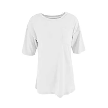 Fanway&EC Women's Short Sleeve T-Shirts Casual Crewneck Tees with Pocket Summer Basic Tops (White,Large,US,Alpha,Adult,Female,Large,Regular,Regular)