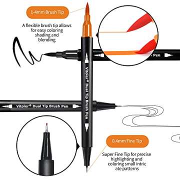 Vitoler Markers,34 Colored Brush Markers Dual Tip Brush Pens for Art Supplies,Artist Markers for Kid...