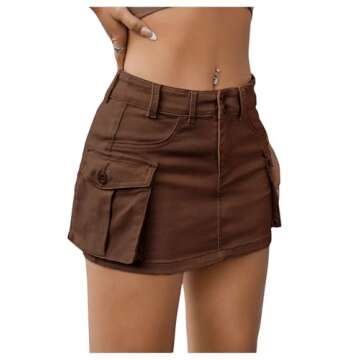 WDIRARA Women's Low Waist Button Bodycon Mini Cargo Denim Skirt with Pocket Brown Solid S