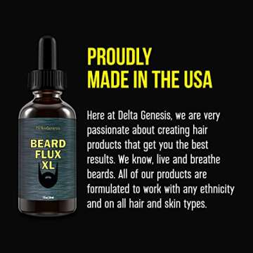 Delta Genesis Beard Flux XL (1 fl oz / 30 ml) | Mustache and Beard Growth Stimulating Oil | Facial Hair Growth Product for Men | Soothing Formulation with Argan, Caffeine, and Jojoba