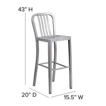 Flash Furniture Gael 30" Commercial Metal Barstools with Footrest, Vertical Slat Back Bar Height Stools for Restaurants and Kitchens, Set of 2, Silver