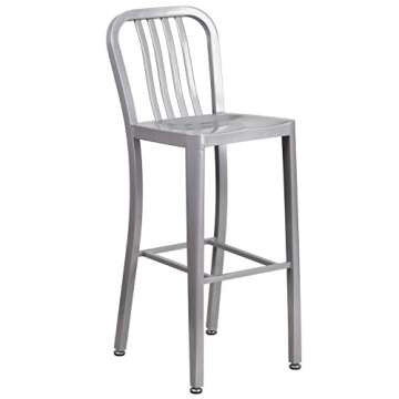 Flash Furniture Gael 30" Commercial Metal Barstools with Footrest, Vertical Slat Back Bar Height Stools for Restaurants and Kitchens, Set of 2, Silver