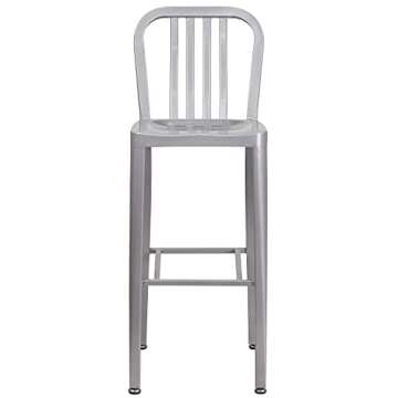 Flash Furniture Gael 30" Commercial Metal Barstools with Footrest, Vertical Slat Back Bar Height Stools for Restaurants and Kitchens, Set of 2, Silver