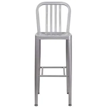 Flash Furniture Gael 30" Commercial Metal Barstools with Footrest, Vertical Slat Back Bar Height Stools for Restaurants and Kitchens, Set of 2, Silver