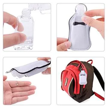 Duufin 60 Pieces Empty Travel Size Hand Sanitizer Bottles with Keychain Set Including 30 Pieces Clear Refillable Bottles and 30 Pieces Hand Sanitizer Holder Keychain for Backpack and Purse
