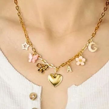 HOLINSE Initial Charm Necklace for Women - Personalized Gold Charms Pendant