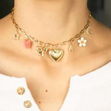 HOLINSE Initial Charm Necklace - Personalized Gold Gift for Women