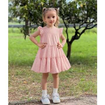 AGQT Toddler Girls Ruffle Dress Loose Fit Babydoll Dress Summer Babydoll Birthday Chiffon Dress Pink Size 3-4T