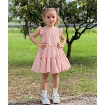 AGQT Toddler Girls Ruffle Dress Loose Fit Babydoll Dress Summer Babydoll Birthday Chiffon Dress Pink Size 3-4T