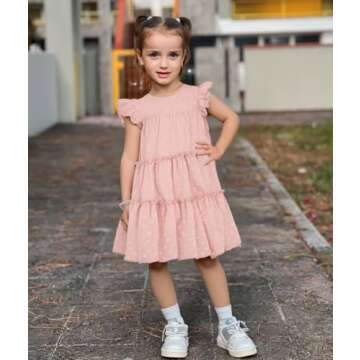 AGQT Toddler Girls Ruffle Dress Loose Fit Babydoll Dress Summer Babydoll Birthday Chiffon Dress Pink Size 3-4T
