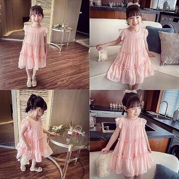 AGQT Toddler Girls Ruffle Dress Loose Fit Babydoll Dress Summer Babydoll Birthday Chiffon Dress Pink Size 3-4T
