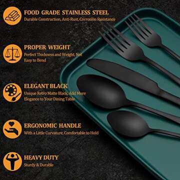 40-Piece Matte Black Silverware Set for Elegant Dining