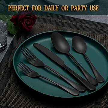 40-Piece Matte Black Silverware Set for Elegant Dining