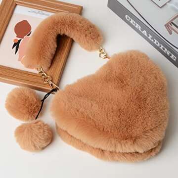 Rejolly Furry Purse for Girls Heart Shaped Fluffy Faux Fur Handbag for Women Soft Small Valentine's ...