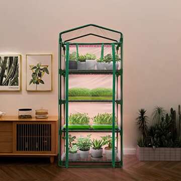 Bstrip Indoor Greenhouse with Grow Lights, 4 Tier 27.2" L×19.9" W×61.8" H Mini Greenhouse with Zip...
