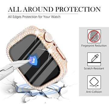 Wingle 6 Pack for Apple Watch Case 44mm Series SE 6 5 4 with Screen Protector, Over 200 Bling Crystal Diamond Apple Watch Face Cover Bumper with Tempered Glass Protector for Women iWatch 6 5 4 44 mm