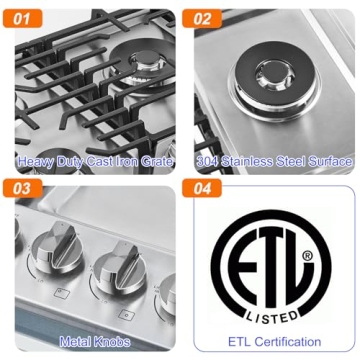 AMZCHEF 30'' Italian Gas Cooktop with 5 Burners