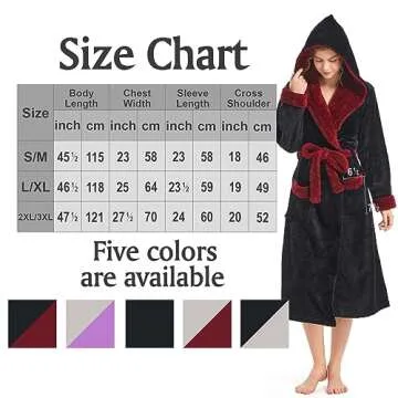 Inner Wish Women Hooded Plush Robe, Fleece Cozy Warm Bathrobe Fuzzy Female Spa Robe With Pockets Spa Bathrobe,BLACK+BURGUNDY, S/M