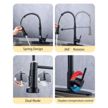 Durable Kitchen Faucet with Pull Down Sprayer and Temperature Control