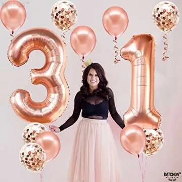 KatchOn Rose Gold 31 Balloons Numbers - 40 Inch Pack of 12 for Elegant Birthday Celebrations