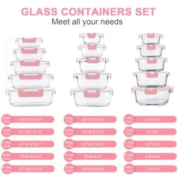 KOMUEE 30 Pieces Glass Food Storage Containers Set, Glass Meal Prep Containers Set with Snap Locking...