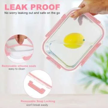 KOMUEE 30 Pieces Glass Food Storage Containers Set, Glass Meal Prep Containers Set with Snap Locking Lids, Airtight Glass lunch Containers, Microwave, Oven, Freezer & Dishwasher,Pink