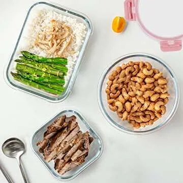 KOMUEE 30 Pieces Glass Food Storage Containers Set, Glass Meal Prep Containers Set with Snap Locking Lids, Airtight Glass lunch Containers, Microwave, Oven, Freezer & Dishwasher,Pink