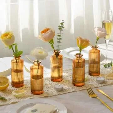 ComSaf Small Flower Vases, Amber Bud Vases Set, Mini Bud Vase in Bulk, Winter Fall Mini Table Flower...