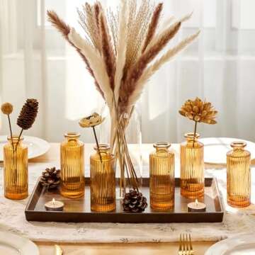 ComSaf Small Flower Vases, Amber Bud Vases Set, Mini Bud Vase in Bulk, Winter Fall Mini Table Flower vase for Centerpiece, Wedding Reception, Christmas, Home Decor, Housewarming Gift (Amber)