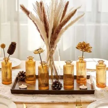 ComSaf Small Flower Vases, Amber Bud Vases Set, Mini Bud Vase in Bulk, Winter Fall Mini Table Flower vase for Centerpiece, Wedding Reception, Christmas, Home Decor, Housewarming Gift (Amber)