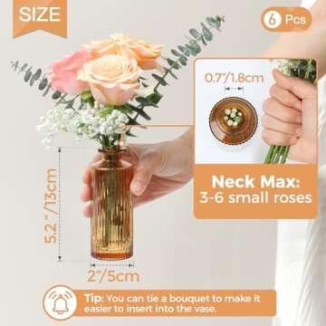 ComSaf Small Flower Vases, Amber Bud Vases Set, Mini Bud Vase in Bulk, Winter Fall Mini Table Flower vase for Centerpiece, Wedding Reception, Christmas, Home Decor, Housewarming Gift (Amber)