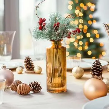 ComSaf Small Flower Vases, Amber Bud Vases Set, Mini Bud Vase in Bulk, Winter Fall Mini Table Flower vase for Centerpiece, Wedding Reception, Christmas, Home Decor, Housewarming Gift (Amber)