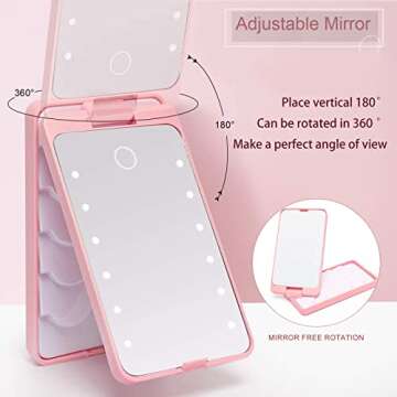 LED Eyelash Holder Case with Makeup Mirror,AREMOD Rechargeable False Eyelash Container Organizer Empty with Light Travel Eyelashes Storage Box for Makeup (Pink)