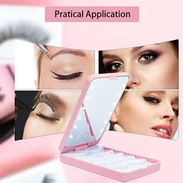 LED Eyelash Holder Case with Makeup Mirror,AREMOD Rechargeable False Eyelash Container Organizer Empty with Light Travel Eyelashes Storage Box for Makeup (Pink)
