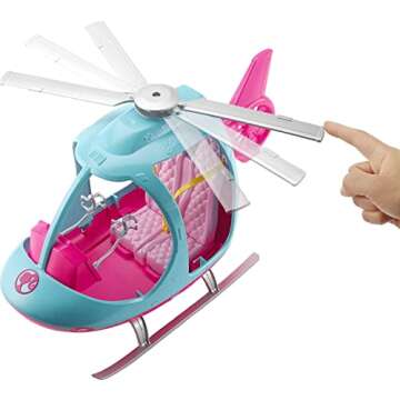 Barbie Helicopter with Spinning Rotors, Pink and Blue 2-Seater Design with Seatbelts and Pilot "Controls"